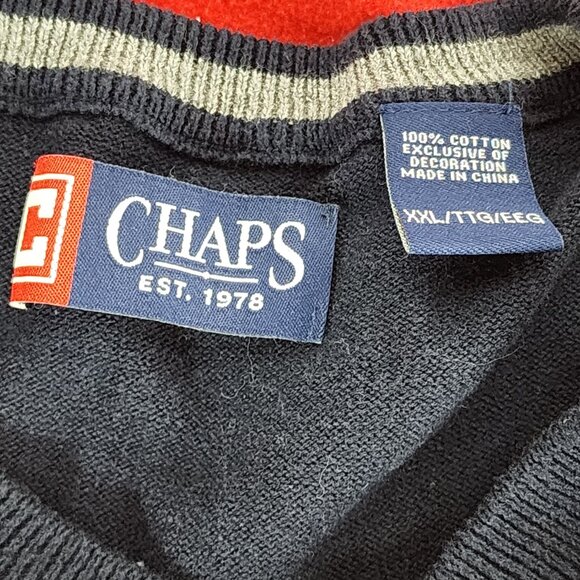 Chaps Navy Blue Grey Logo 100 Cotton V-Neck Sleeveless Sweater Vest Size XXL - Picture 12 of 16